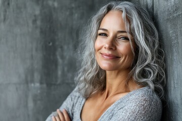 Fototapeta premium Joyful mature woman celebrating her aging body with a warm embrace in a beautiful photograph