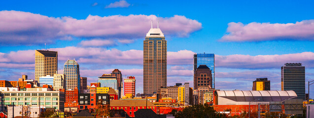 Indianapolis Skyline, Skyscrapers, and Landmark Buildings after rain storm in the U.S. state of...