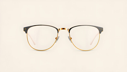 Fototapeta premium golden and black glasses isolated on beige and gray background, ideal photo template for display or advertising sign or for a web banner isolated with white highlights, png