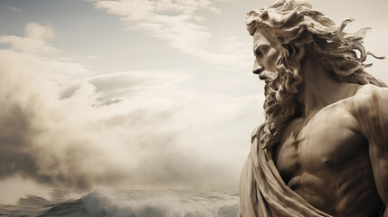 Majestic Statue of Odysseus Overlooking the Sea Amidst Dramatic Clouds