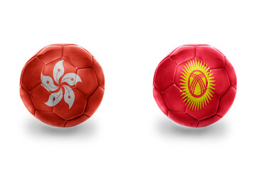 football balls with national flags of kyrgyzstan and hong kong ,soccer teams. on the white...