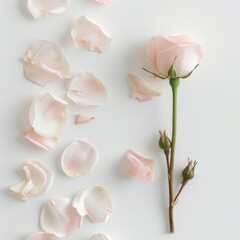 capturing the minimalist elegance of pale pink flower petals and a budding flower neatly arranged