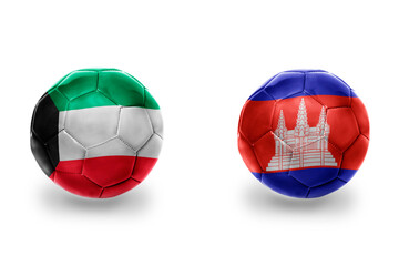 Fototapeta premium football balls with national flags of cambodia and kuwait ,soccer teams. on the white background.
