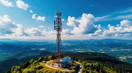 Cell Tower on Mountain with Scenic Landscape