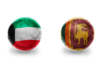 football balls with national flags of sri lanka and kuwait ,soccer teams. on the white background.