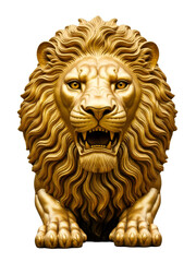 Golden statue of lion, a sculpture. Concept of a strength power and staying proud. 3D illustration