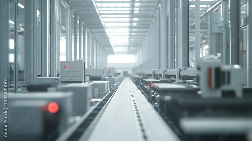 Poster A smart factory presents a seamless integration of connected machines and workers, Increased efficiency, real-time communication, and data-driven decision-making, Advent of Industry 4,0