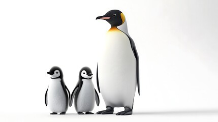 Fototapeta premium Cute 3D penguin family design on white backdrop picture