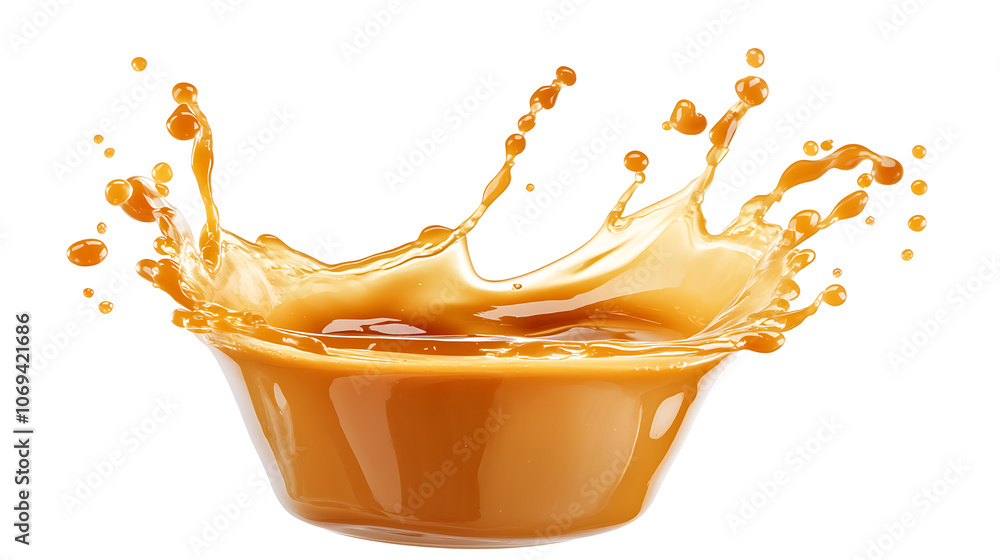 Aufkleber caramel sauce splash isolated on white background with clipping path