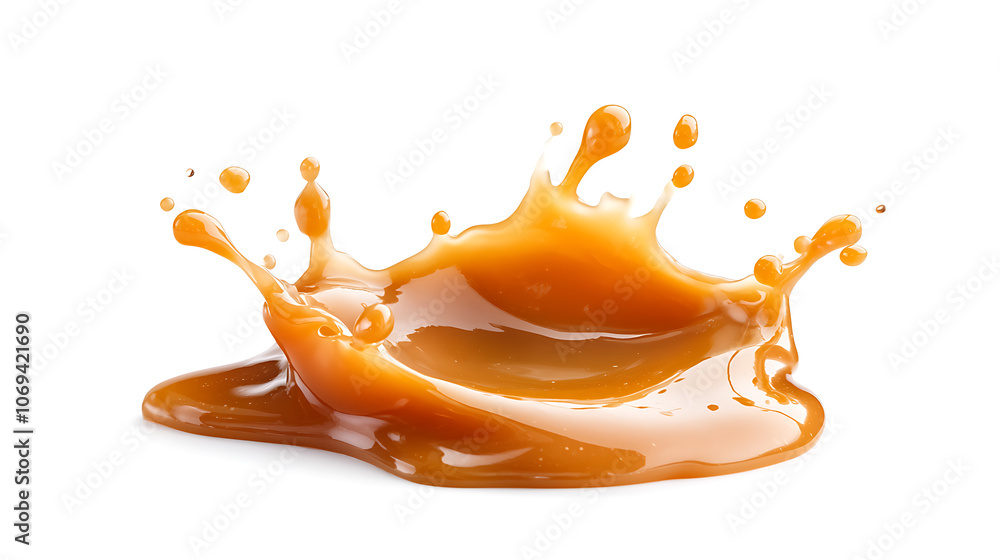 Poster Caramel sauce splash isolated on white background with clipping path
