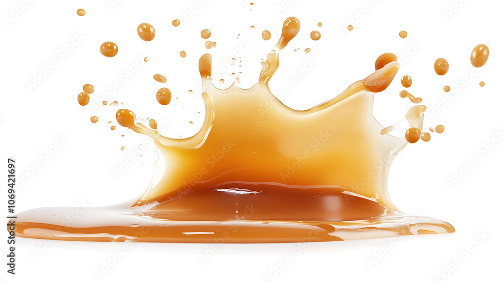 Aufkleber caramel sauce splash isolated on white background with clipping path