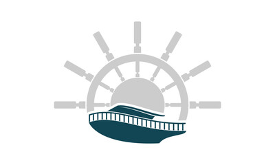Speedboat with ship wheel design logo