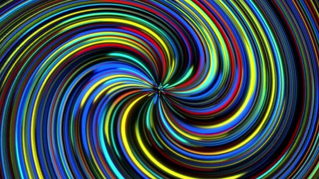 Bright multicolored lines swirl creating vibrant psychedelic spiral art.