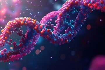 Colorful dna molecule rotating in a dark abstract background