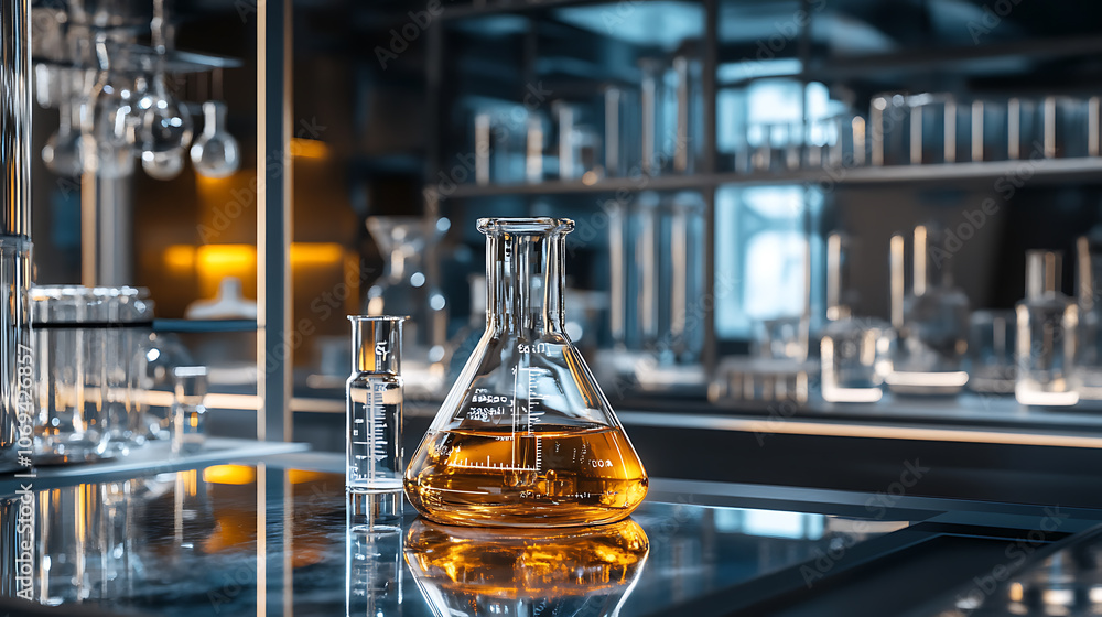Poster chemistry science theme enhanced by a captivating laboratory glassware setting