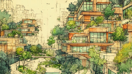 Obraz premium An intricate drawing depicts a sustainable project, showcasing eco-friendly design principles and innovative green solutions