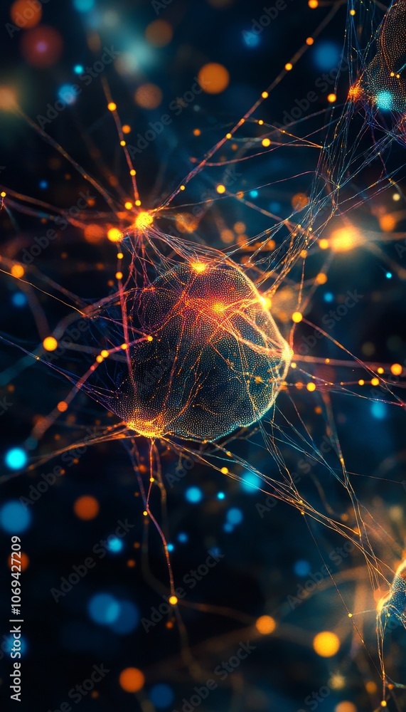 Poster exploring the fusion of biological and digital intelligence through a digital brain concept