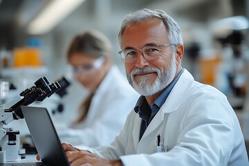 Senior scientist working in a lab