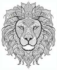 Intricate Mandala Lion Head Line Art Illustration