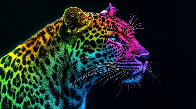 Rainbow leopard artwork displayed on dark black canvas picture