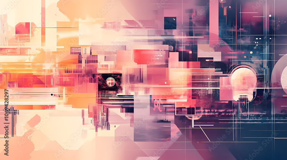 Aufkleber process of digital transformation, abstract illustration, shift from traditional methods to digital 