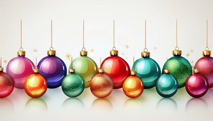 Obraz premium row vibrant christmas baubles holiday decoration white background festive display banner