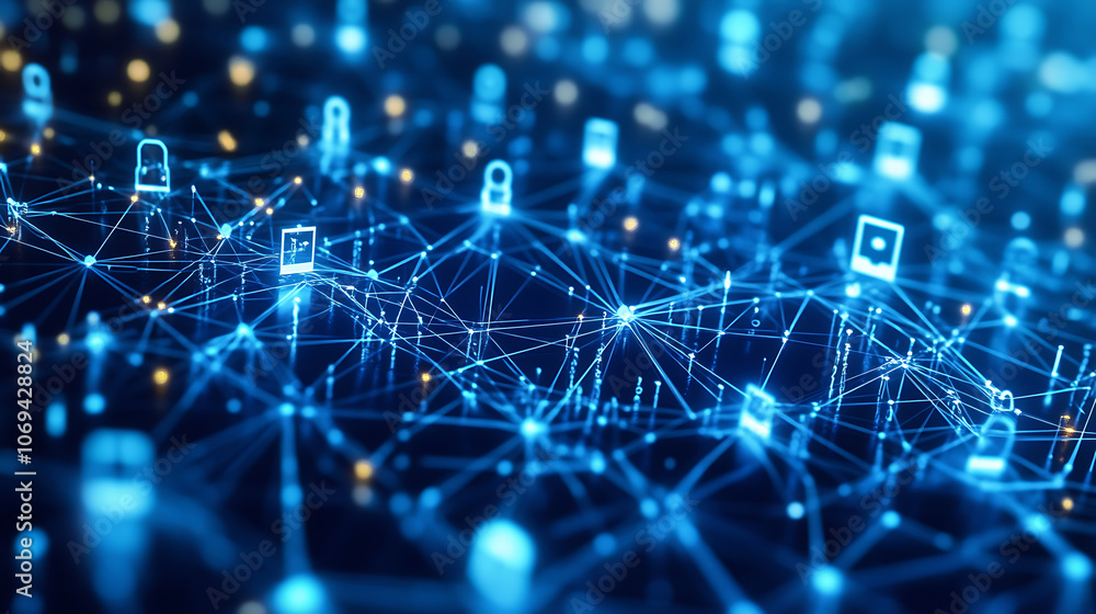 Leinwandbilder the concept of endpoint security in the field of cyber security, a detailed, blue micro scheme or ci