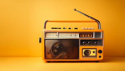 radio cassette player on yellow background urban music fashion from the eighties