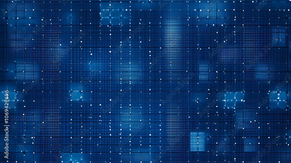Poster blue abstract seamless network background with dots and squares