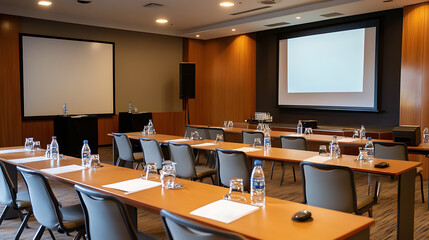 blank projector on the wall in a conference room