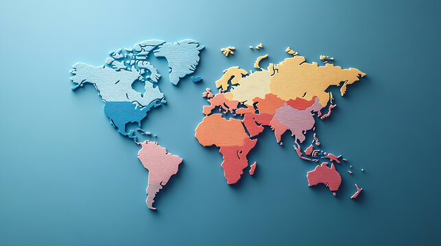 Fototapeta an image of a world map in flat color on a blue background