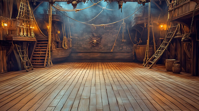 empty pirate ship deck background for theater stage scene