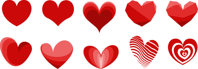 Red heart icons set vector
