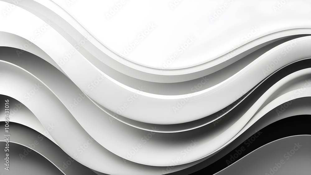 Poster layers of smooth, flowing waves in monochromatic shades of gray and black, creating a sleek and mini