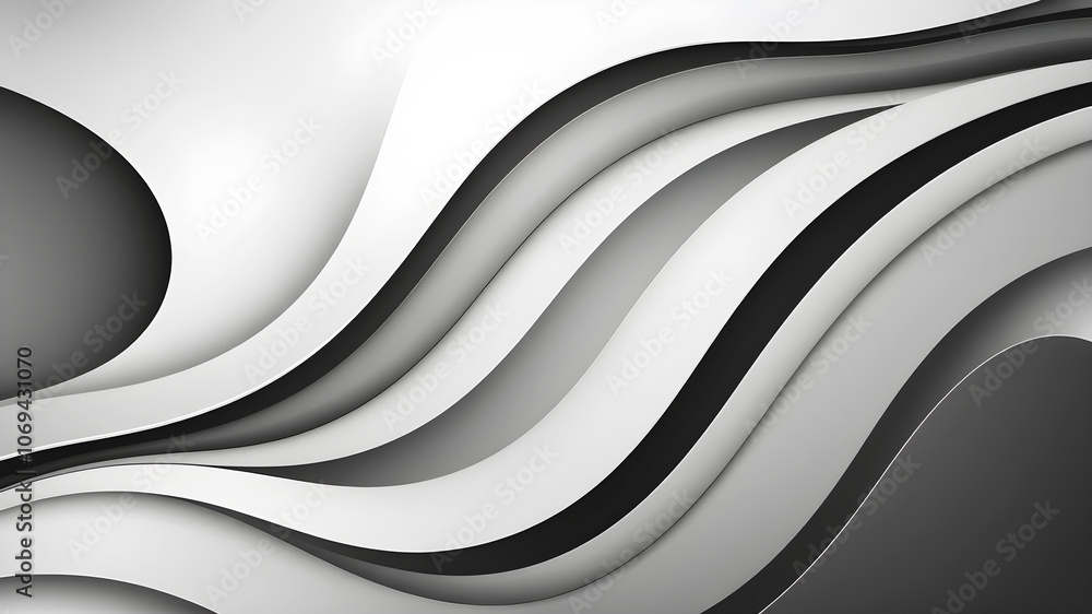 Aufkleber layers of smooth, flowing waves in monochromatic shades of gray and black, creating a sleek and mini