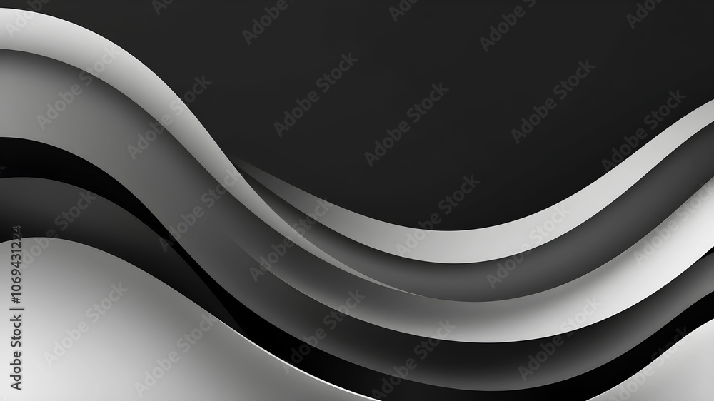 Aufkleber layers of smooth, flowing waves in monochromatic shades of gray and black, creating a sleek and mini