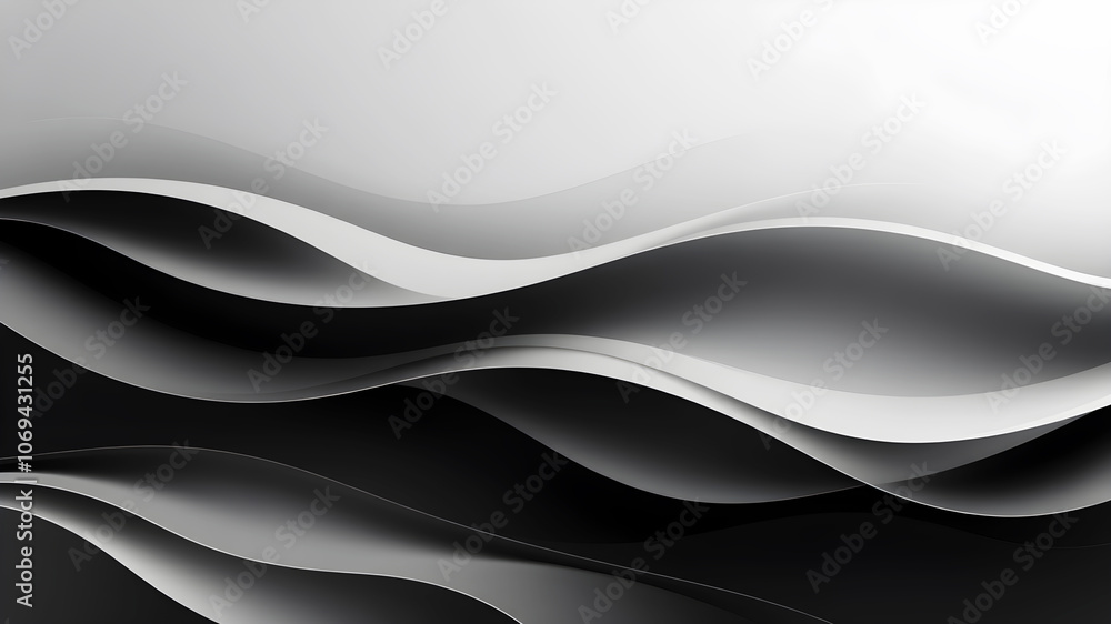Aufkleber layers of smooth, flowing waves in monochromatic shades of gray and black, creating a sleek and mini