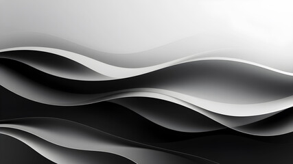 Layers of smooth, flowing waves in monochromatic shades of gray and black, creating a sleek and minimalist tech-inspired design
