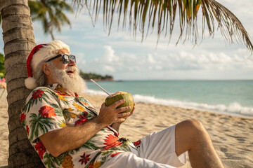 Santa Claus taking a tropical vacation concept