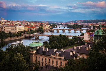 Aerial View of Prague, Czechia during sunset