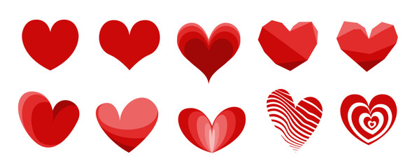 Red heart icons set vector