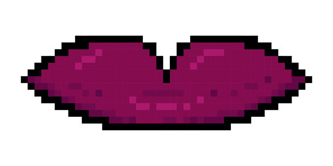 Fototapeta premium Pixel lips icon in retro 8-bit style on a transparent background. Perfect for vintage, gaming, and pop art designs.