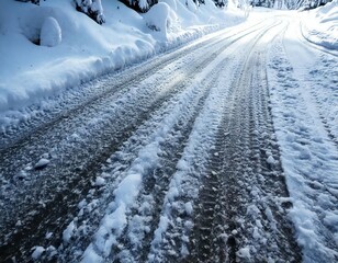 snow and ice covered road tire tracks texture macro background