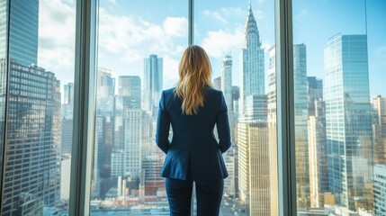 Fototapeta premium Businesswoman in Suit Against City Skyline