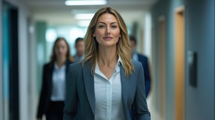 Fototapeta premium Confident Woman Walking in Modern Office Environment