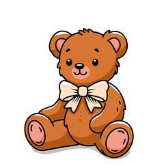 cute teddy bear toy with big bow. flat vector illustration on white background.