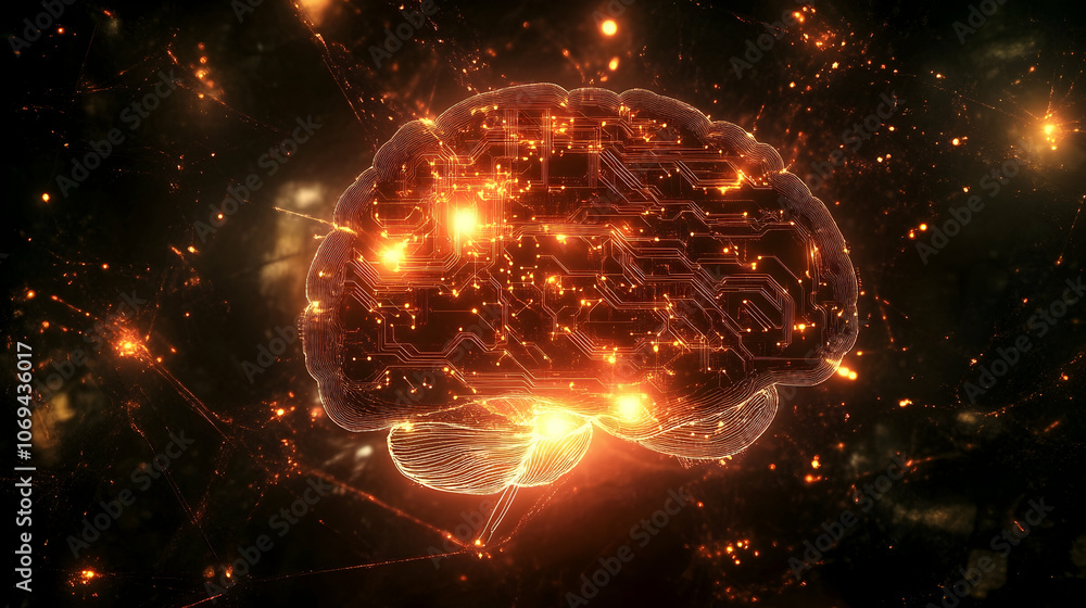 Aufkleber brain circuit board concept with glowing lights representing artificial intelligence -