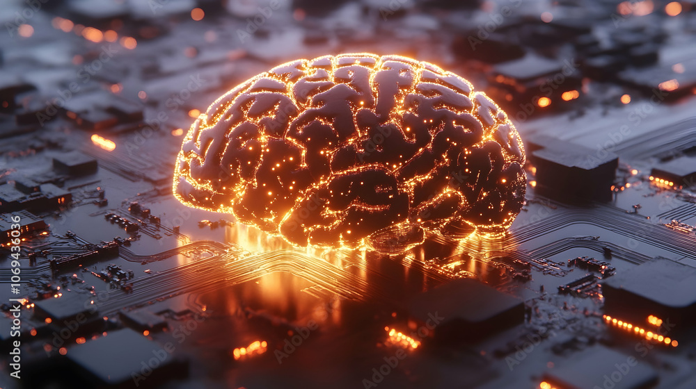 Aufkleber brain circuit board concept with glowing lights representing artificial intelligence -