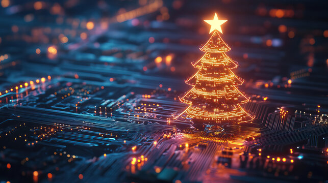 A Futuristic Christmas Tree design is created on a Circuit Board representation