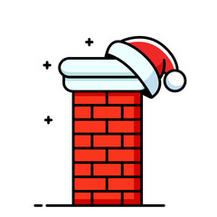 Brick chimney with Santa Claus hat for Christmas and New Year. template on white background. bright illustration